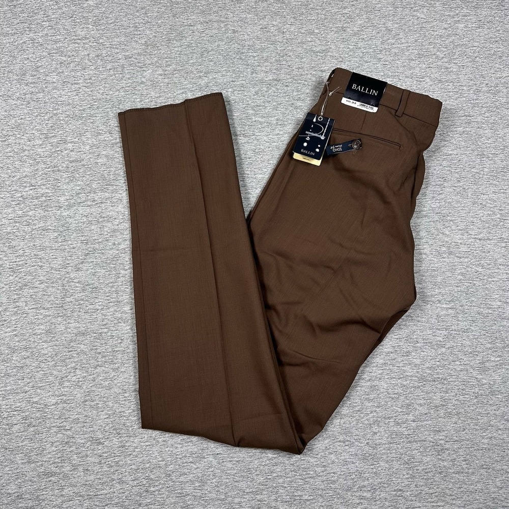 Ballin Dress Pants Mens Size 33 Brown Soho Super 120s Wool UNHEMMED City NEW